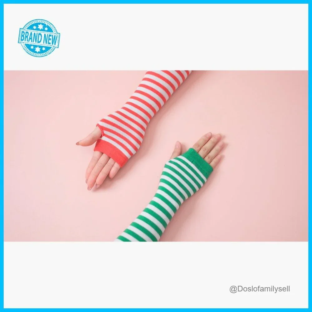 Long Fingerless Gloves Striped Arm Warmers Punk Gothic Y2K Scene Emo Style